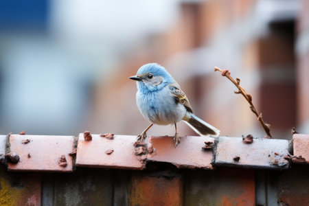 a small blue bird sitting on top of a brick wallの素材