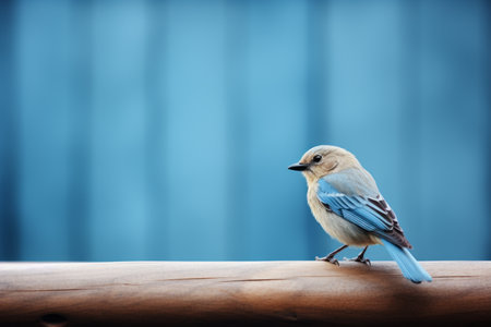a small blue bird sitting on a piece of woodの素材