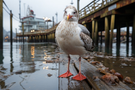 a seagull standing on a dockの素材