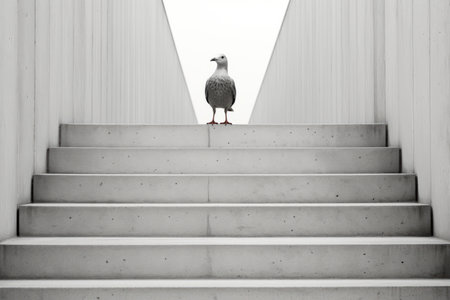 a seagull standing on the steps of a buildingの素材