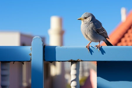 a small bird is sitting on a railingの素材