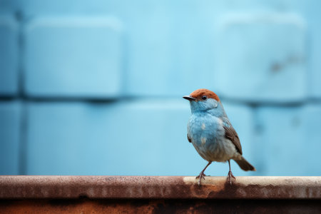 a small blue bird standing on a ledgeの素材