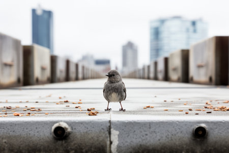 a small bird standing on the edge of a bridgeの素材