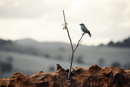 a tree stump with a bird on itの素材