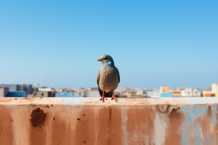 pigeon sitting on the roof of a building in moroccoの素材