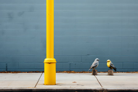 two birds sitting on a poleの素材