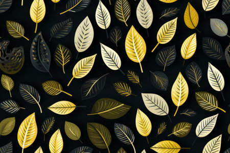 a black and gold leaf pattern on a black backgroundの素材