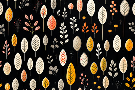 a black and orange pattern with leaves on itの素材