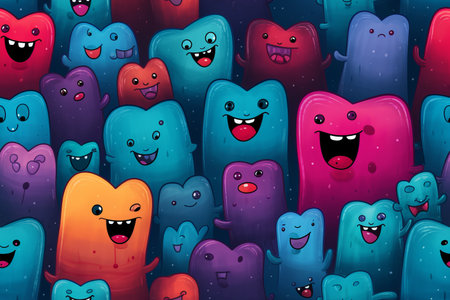 a group of cartoon monsters in different colorsの素材