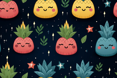 a pattern with pineapples and stars on itの素材