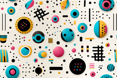 a colorful pattern with geometric shapes and polka dotsの素材