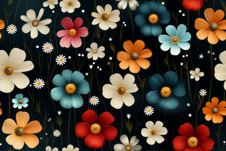 colorful flowers on a black backgroundの素材