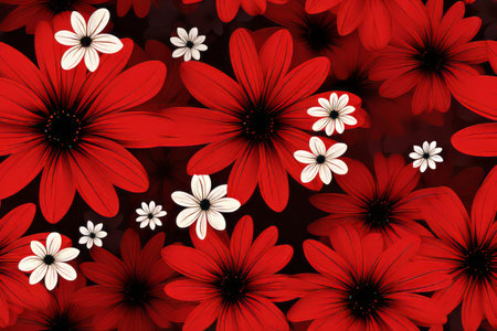 red and white flowers on a black backgroundの素材