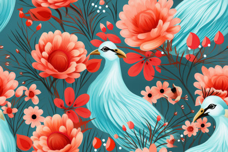 seamless pattern with birds and flowersの素材