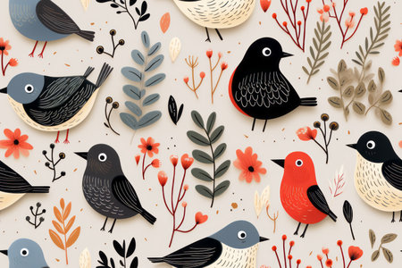 seamless pattern with birds and flowersの素材