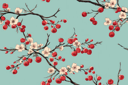 seamless pattern of cherry blossoms on blue backgroundの素材