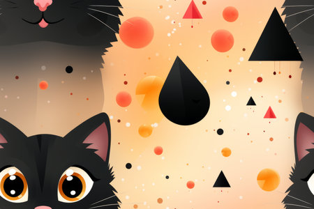 three black cats are looking at each other in an orange and black patternの素材
