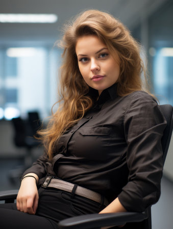 a woman sitting in an office chairの素材