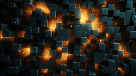 3d rendering of a black and orange background with fire coming out of itの素材