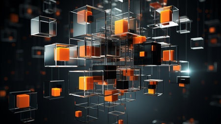 3d rendering of cubes and cubes on a black backgroundの素材