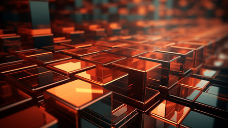 3d rendering of orange cubes on a black backgroundの素材