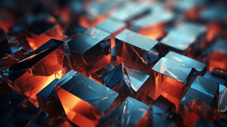 abstract 3d cube background with orange and blue lightsの素材