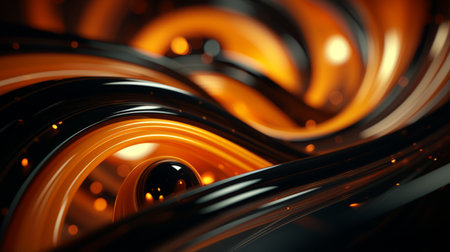 abstract orange and black swirls on a black backgroundの素材