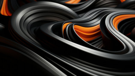 an abstract black and orange swirl patternの素材