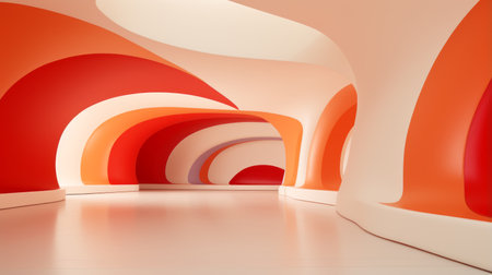 an orange and white room with curved wallsの素材