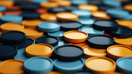 many different colored lids on a tableの素材