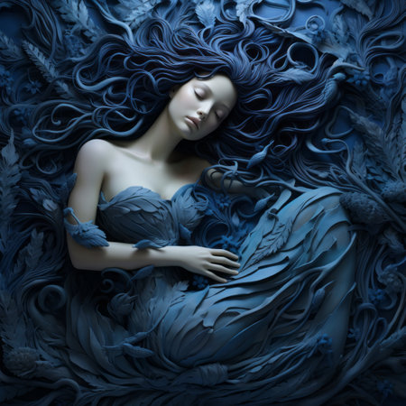 a beautiful woman with long hair is surrounded by flowersの素材