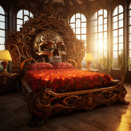 a bed with a skull head on itの素材