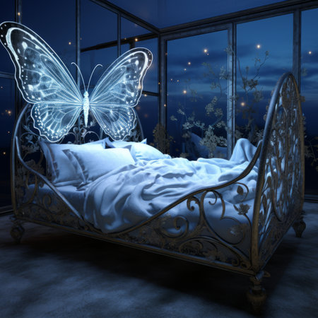 a bed with a butterfly on itの素材