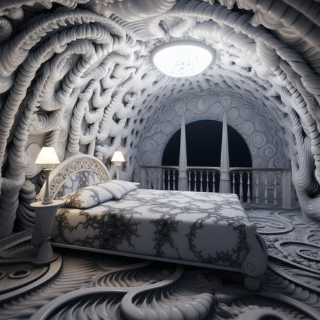 a bedroom with a large bed in itの素材