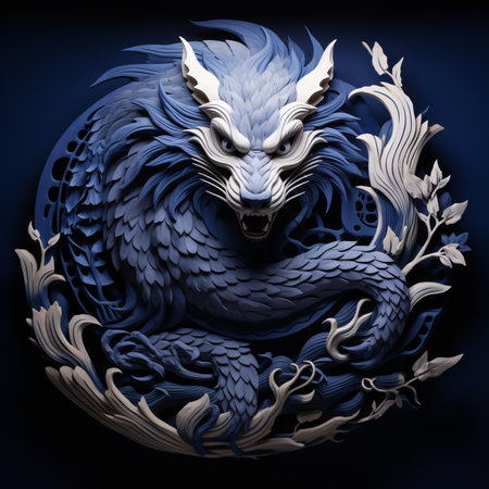 a blue and white dragon is in the middle of a circular designの素材