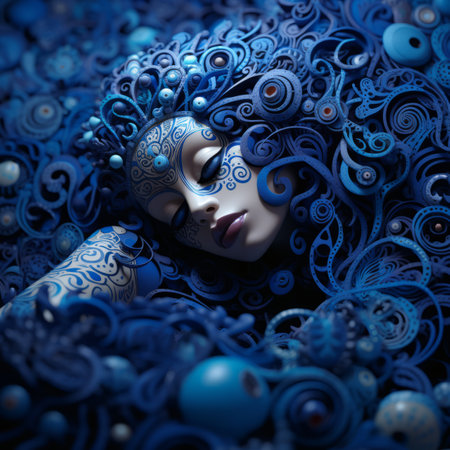 a woman with blue hair and blue eyesの素材