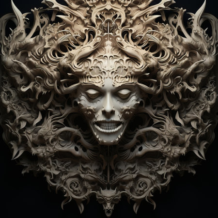 an artistic image of a skull made out of woodの素材