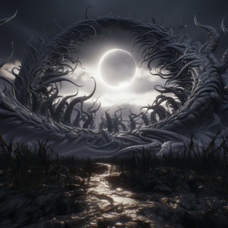 an image of a giant worm in the middle of a fieldの素材