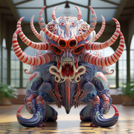 an image of a monster made out of red blue and white paintの素材