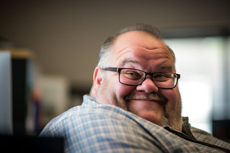 a man wearing glasses and a plaid shirtの素材