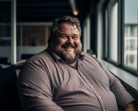 a man with a beard sitting in an officeの素材
