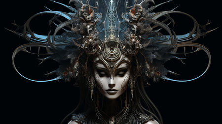 a woman with a headdress on her headの素材