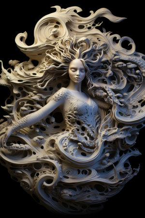 an artistic sculpture of a woman with long hairの素材