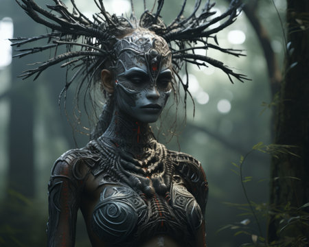 an image of a woman in a forestの素材