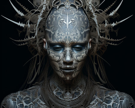 an image of a woman with a head full of intricate designsの素材