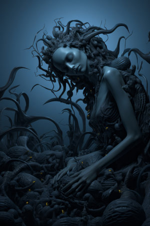 an image of a woman with tentacles on her headの素材