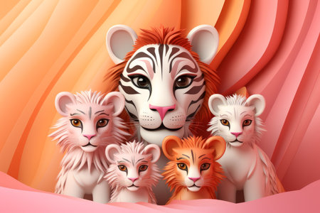 a group of white tiger cubs in front of a pink backgroundの素材