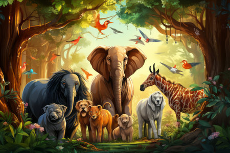 animals in the jungle illustrationの素材