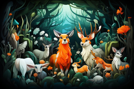 animals in the forest illustrationの素材