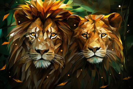 two lions in a low polygonal styleの素材